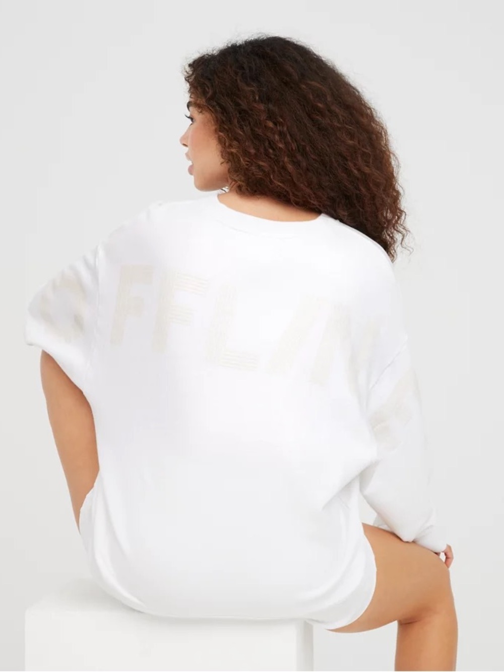 Aerie Offline Throw-Back Oversized Fleece Crewneck Sweatshirt Small White